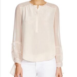 Rebecca Taylor Sarah Silk Blouse Lace Detail Tie Cuffs Long Sleeve In Chalk Sz 8